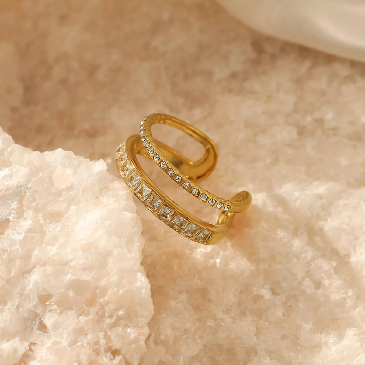 Gold rhinestone open ring detail - view 3