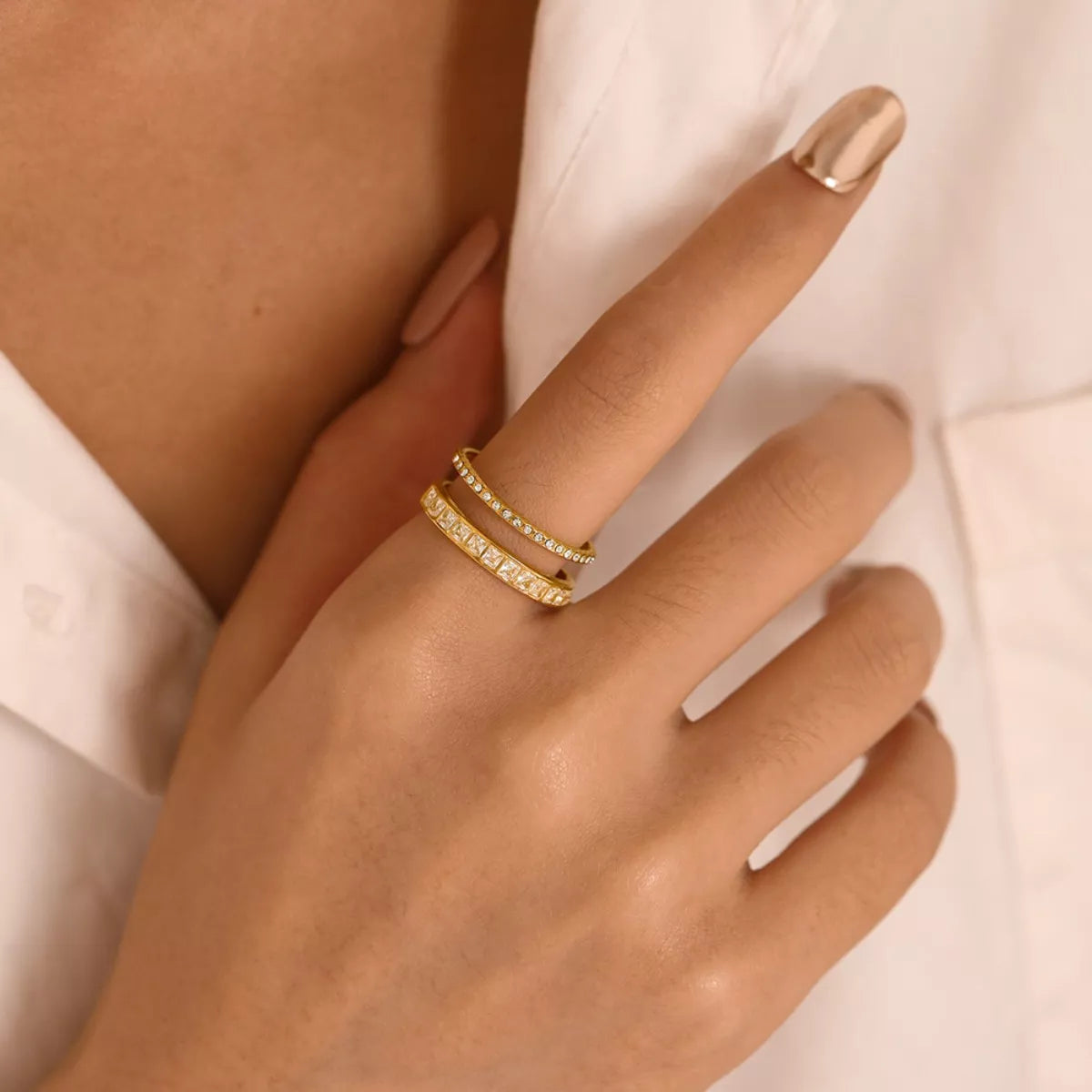Gold rhinestone open ring close-up - view 4