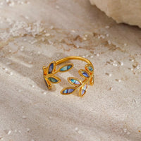 Gold leaf bypass ring close-up - view 4
