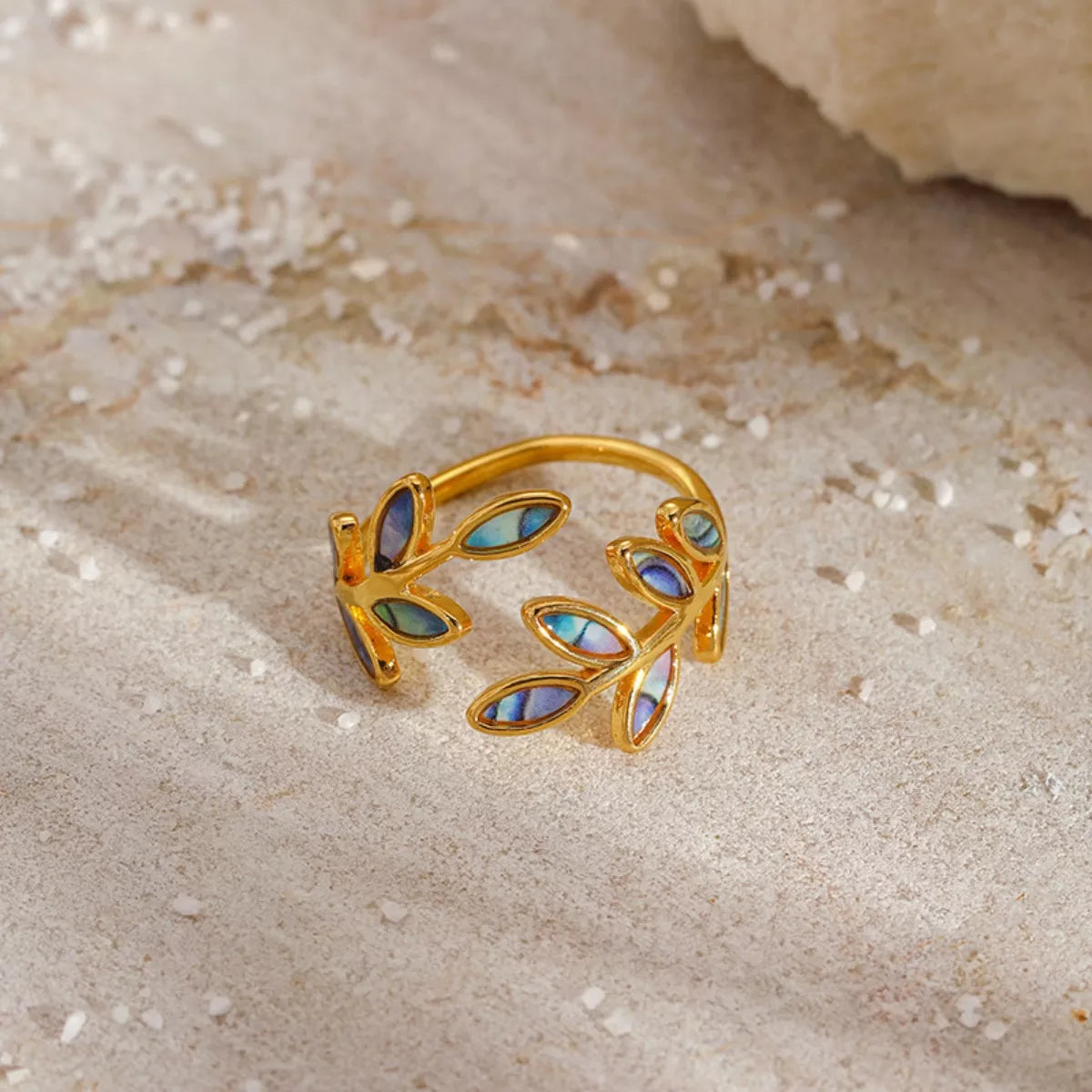 Gold leaf bypass ring close-up - view 4