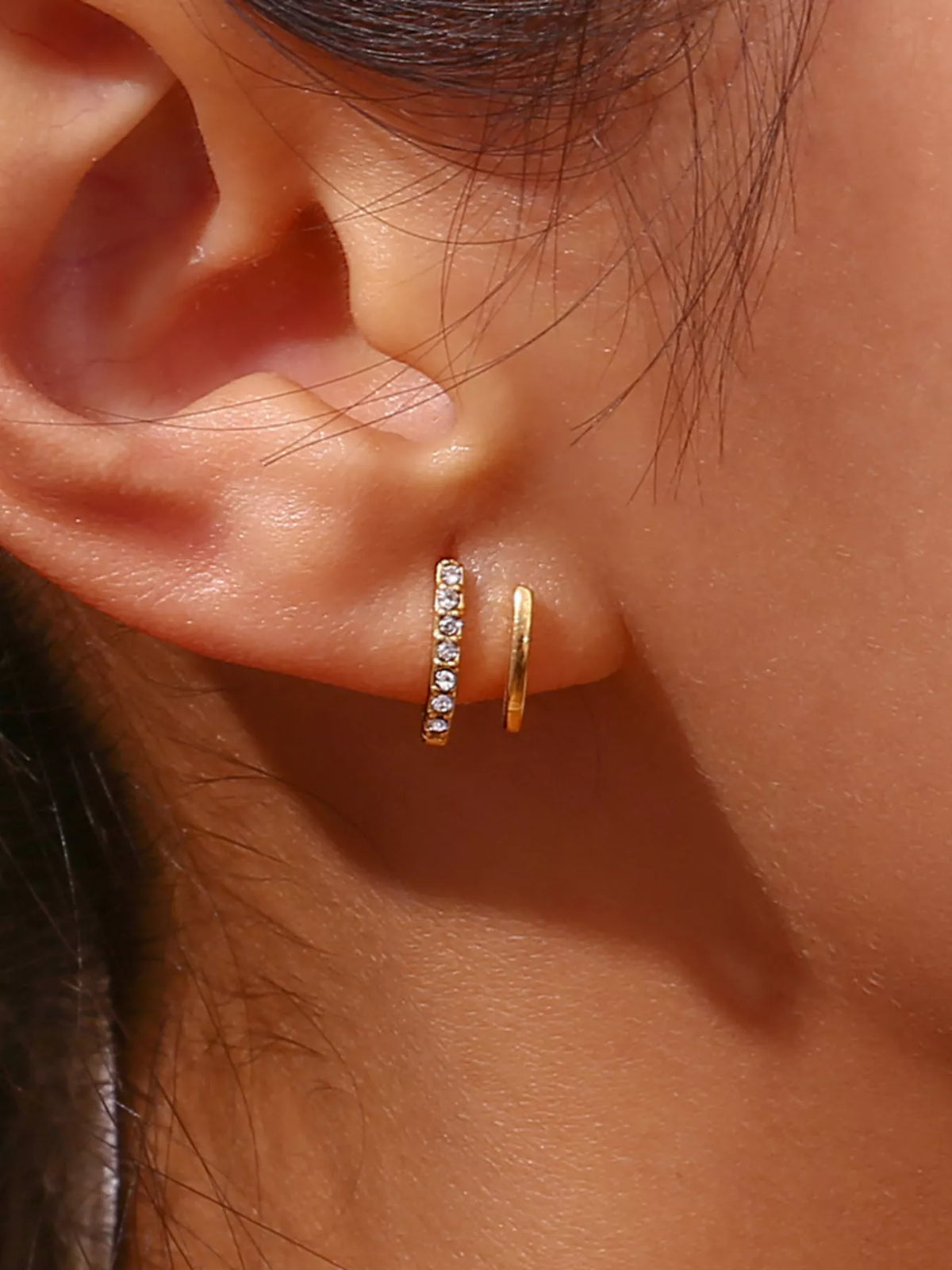 Double layer gold hoop earrings - view 5