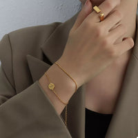 Double layered gold bracelet, 18K gold-plated titanium steel - Calypso Blue