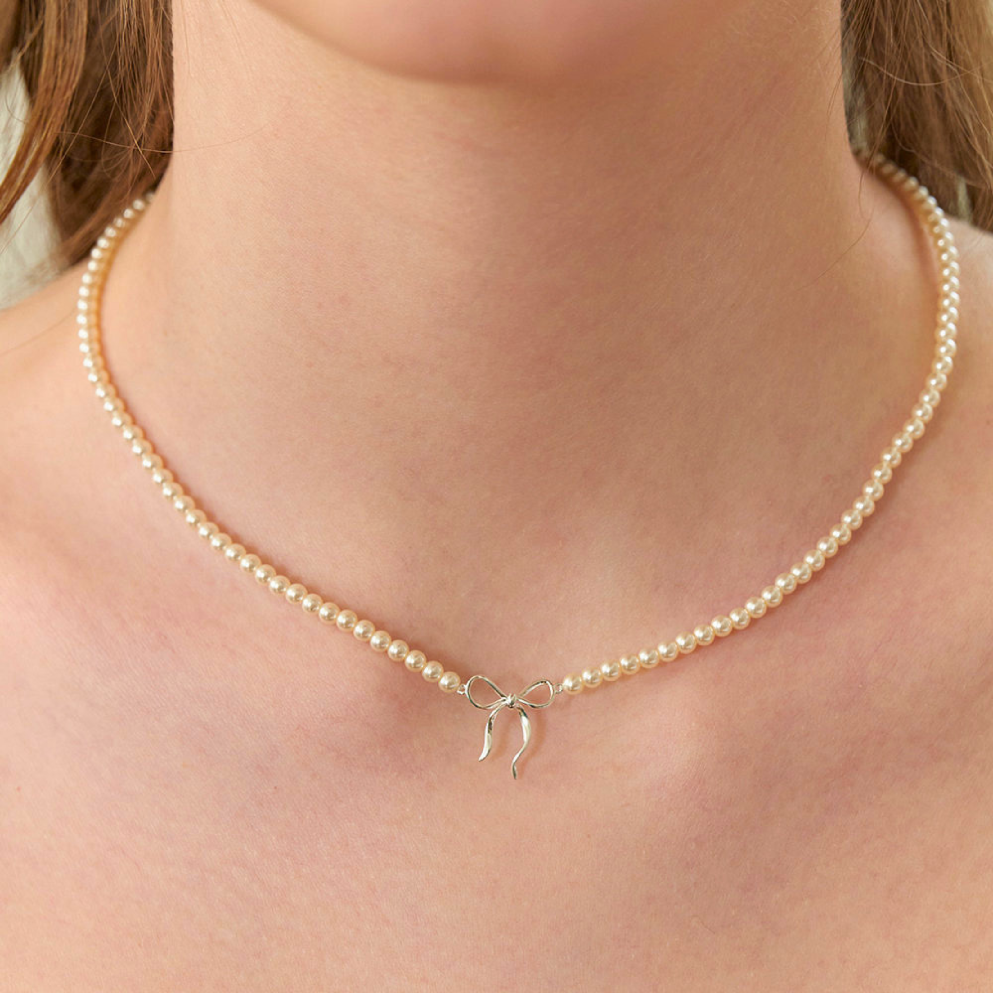 Copper Pearls Bow Necklace