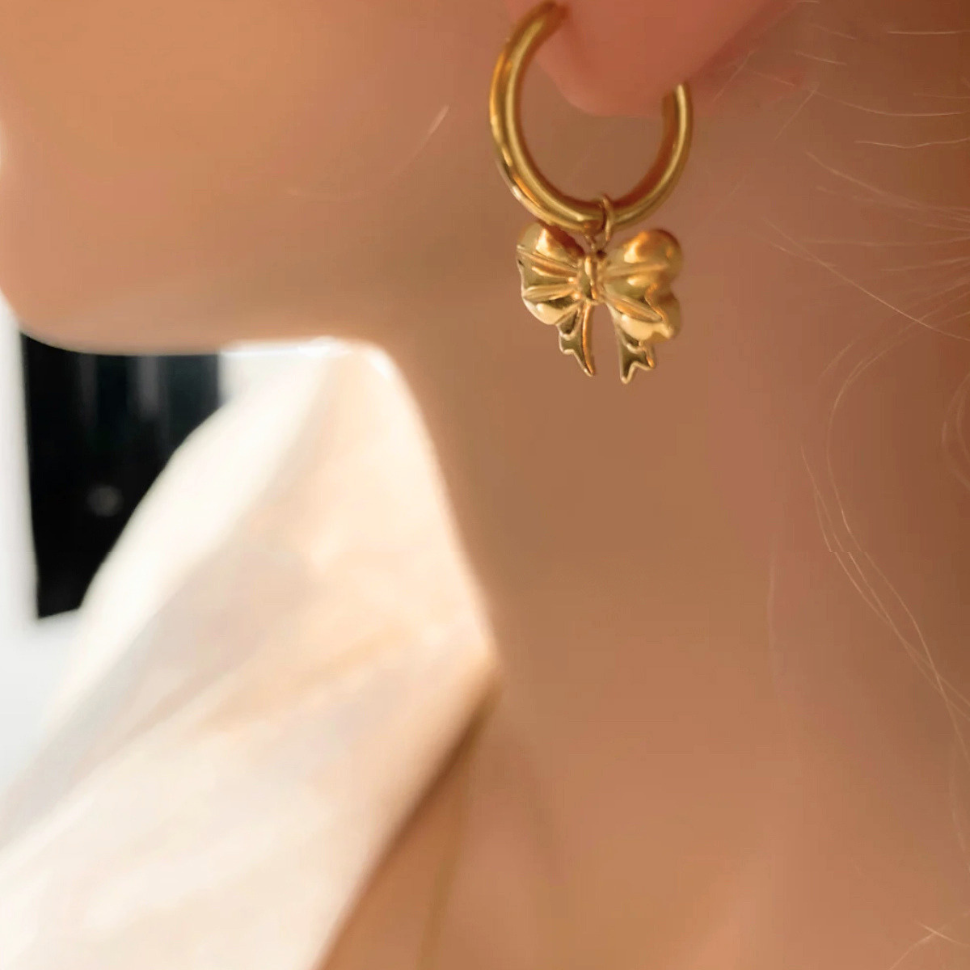 Gold Bow Hoop Earrings