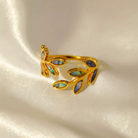 Gold leaf bypass ring worn on finger - view 2