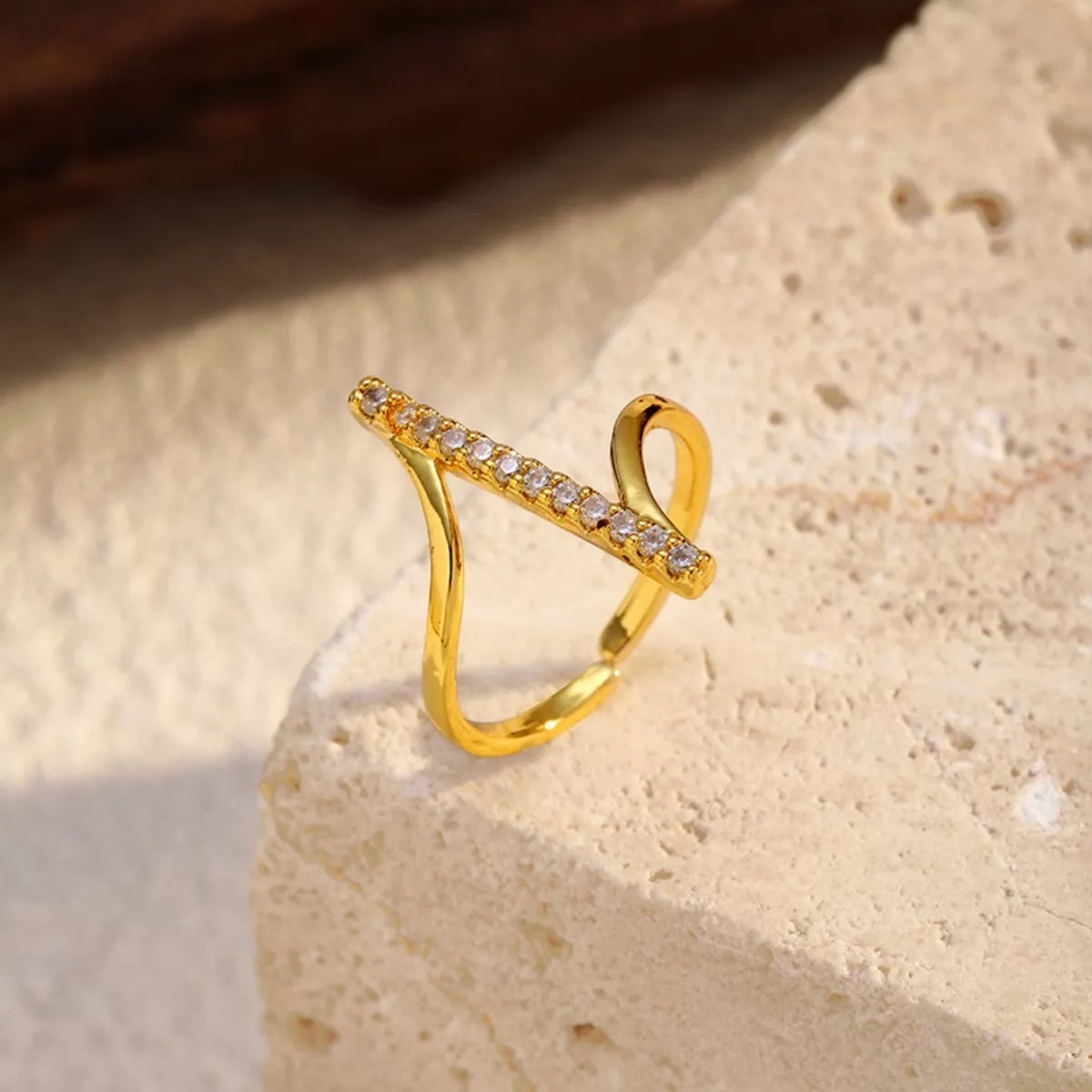 Irregular rhinestone ring worn on finger - view 2