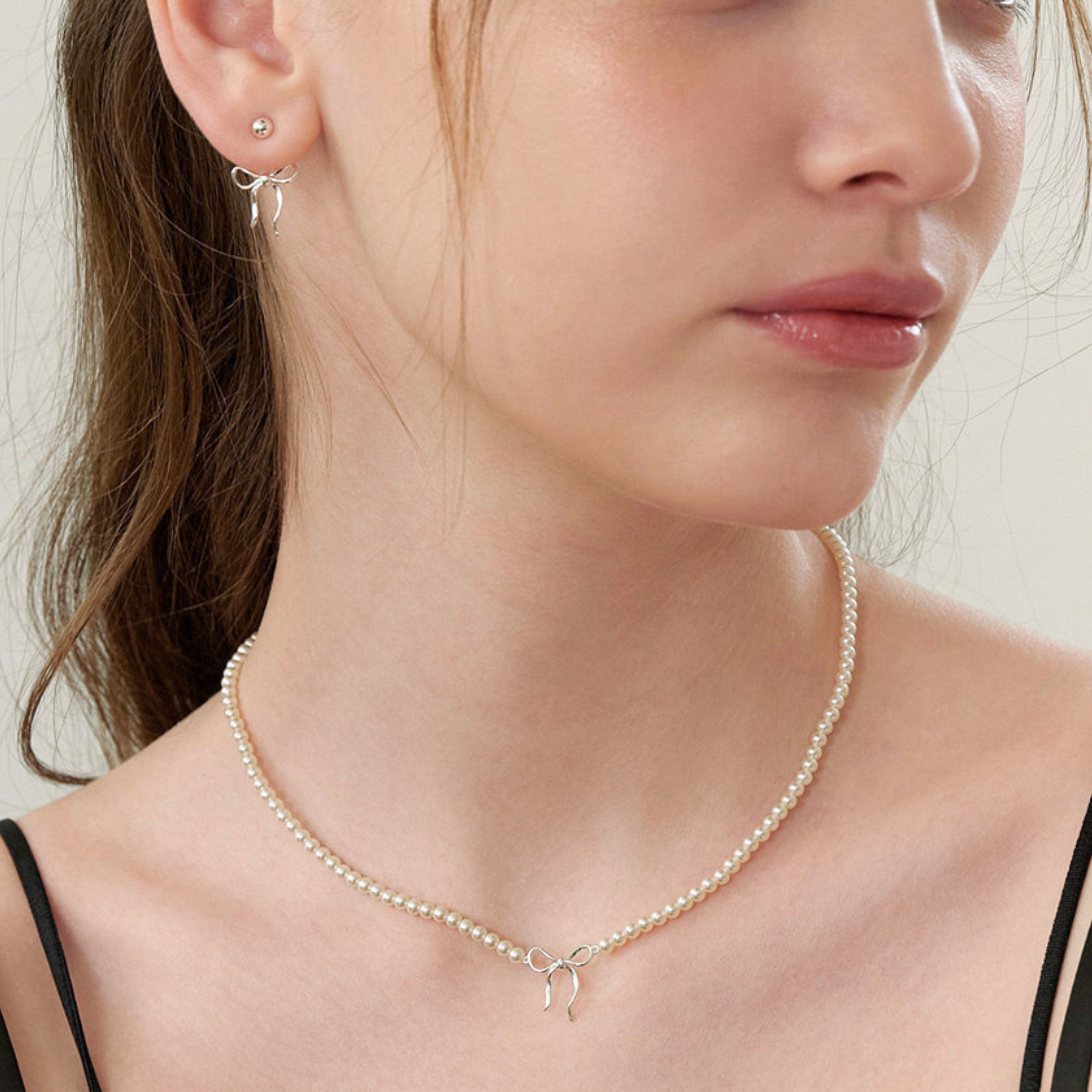 Copper Pearls Bow Necklace