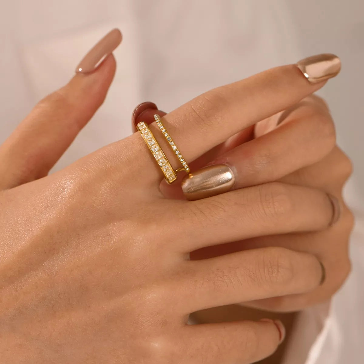 Gold rhinestone adjustable open ring - Calypso Blue