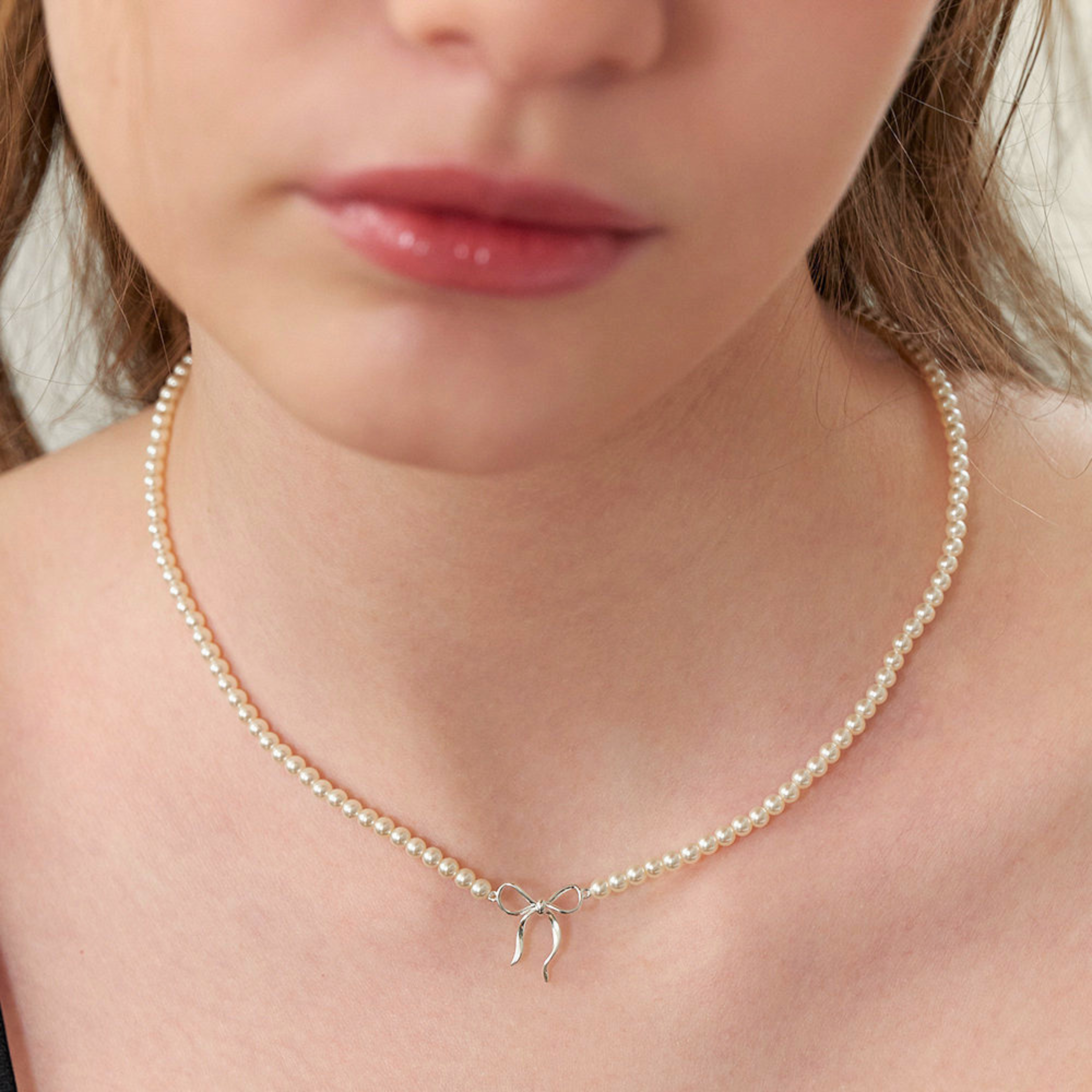 Copper Pearls Bow Necklace
