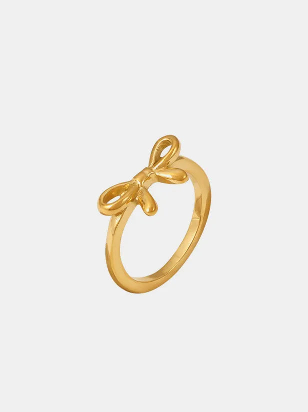Dainty bow ring in gold and silver stainless steel - Calypso Blue