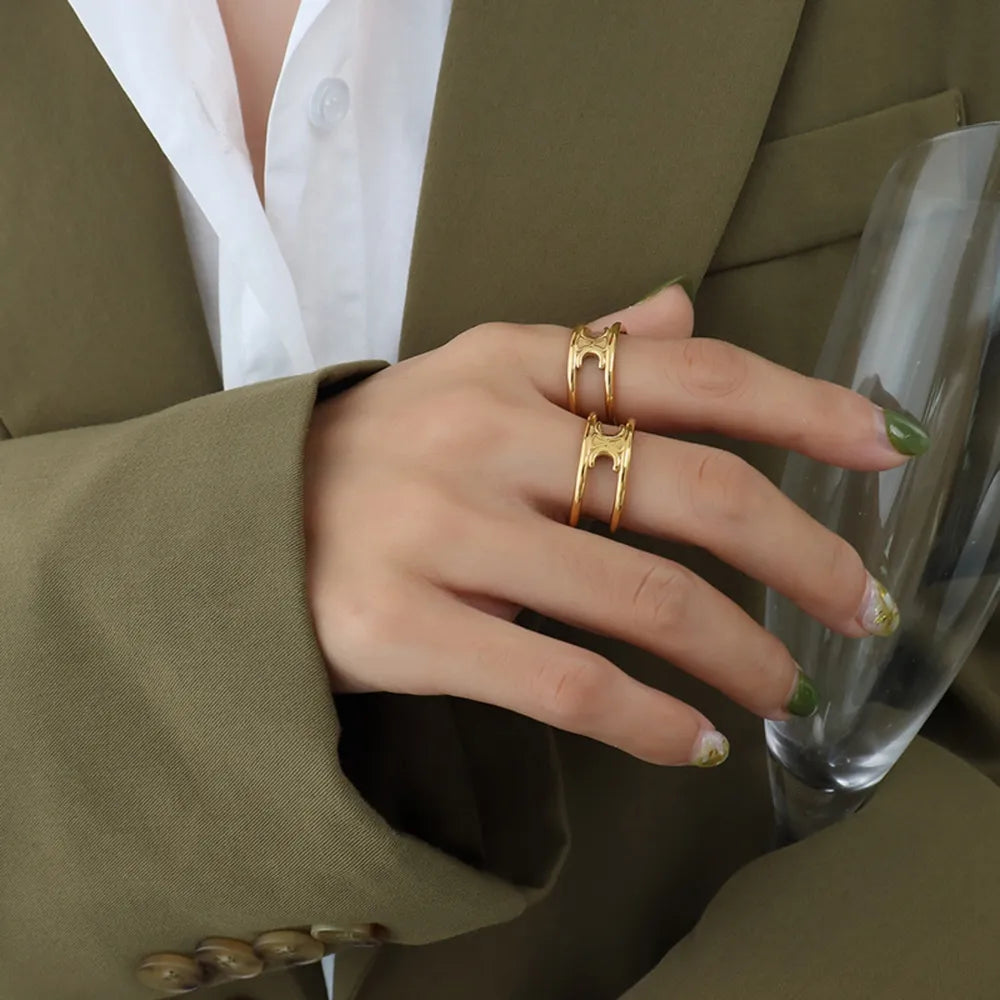 Double layered ring in gold and silver, titanium steel - Calypso Blue