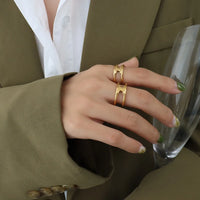 Double layered ring in gold and silver, titanium steel - Calypso Blue