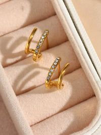 Double layer gold hoop earrings worn - view 2