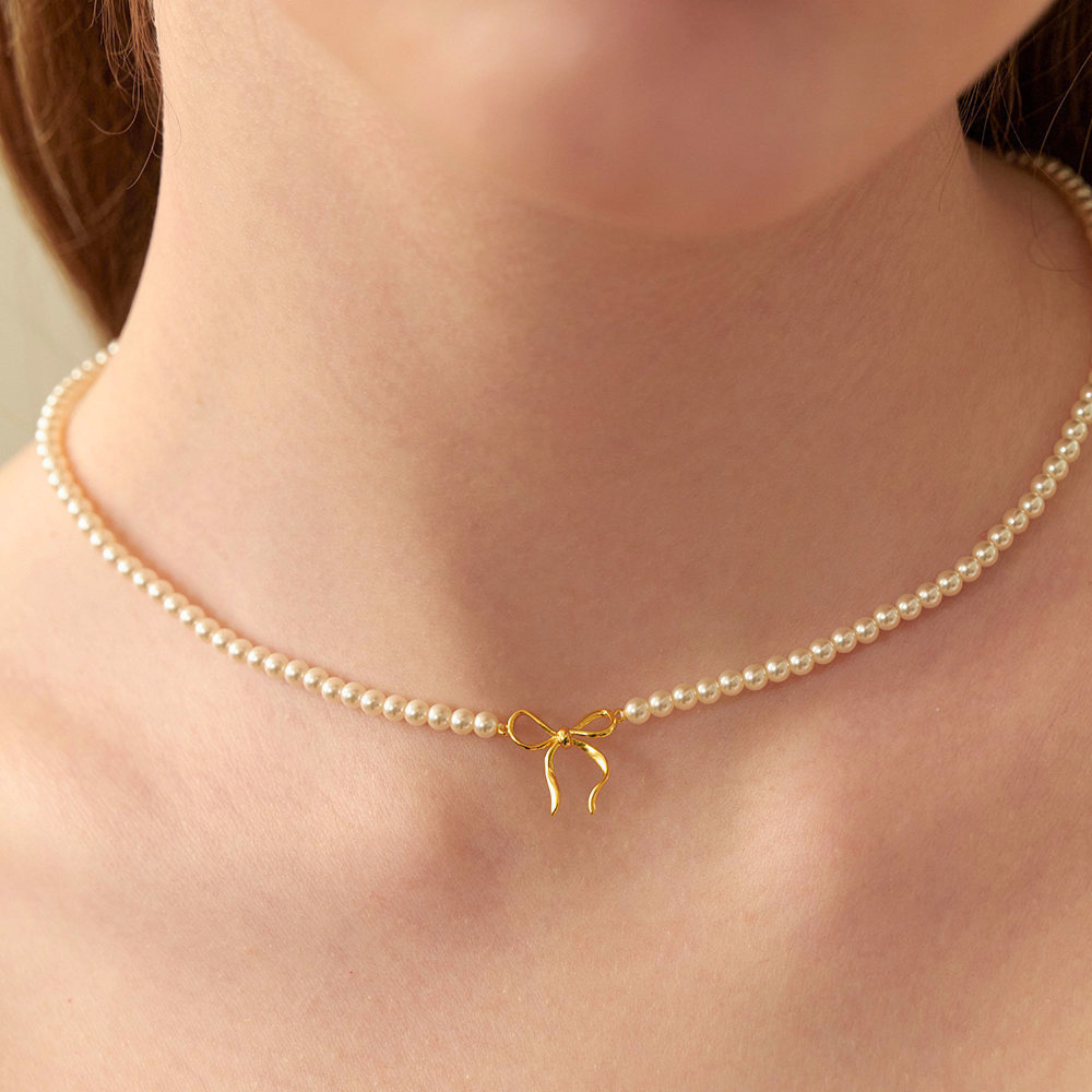 Copper Pearls Bow Necklace