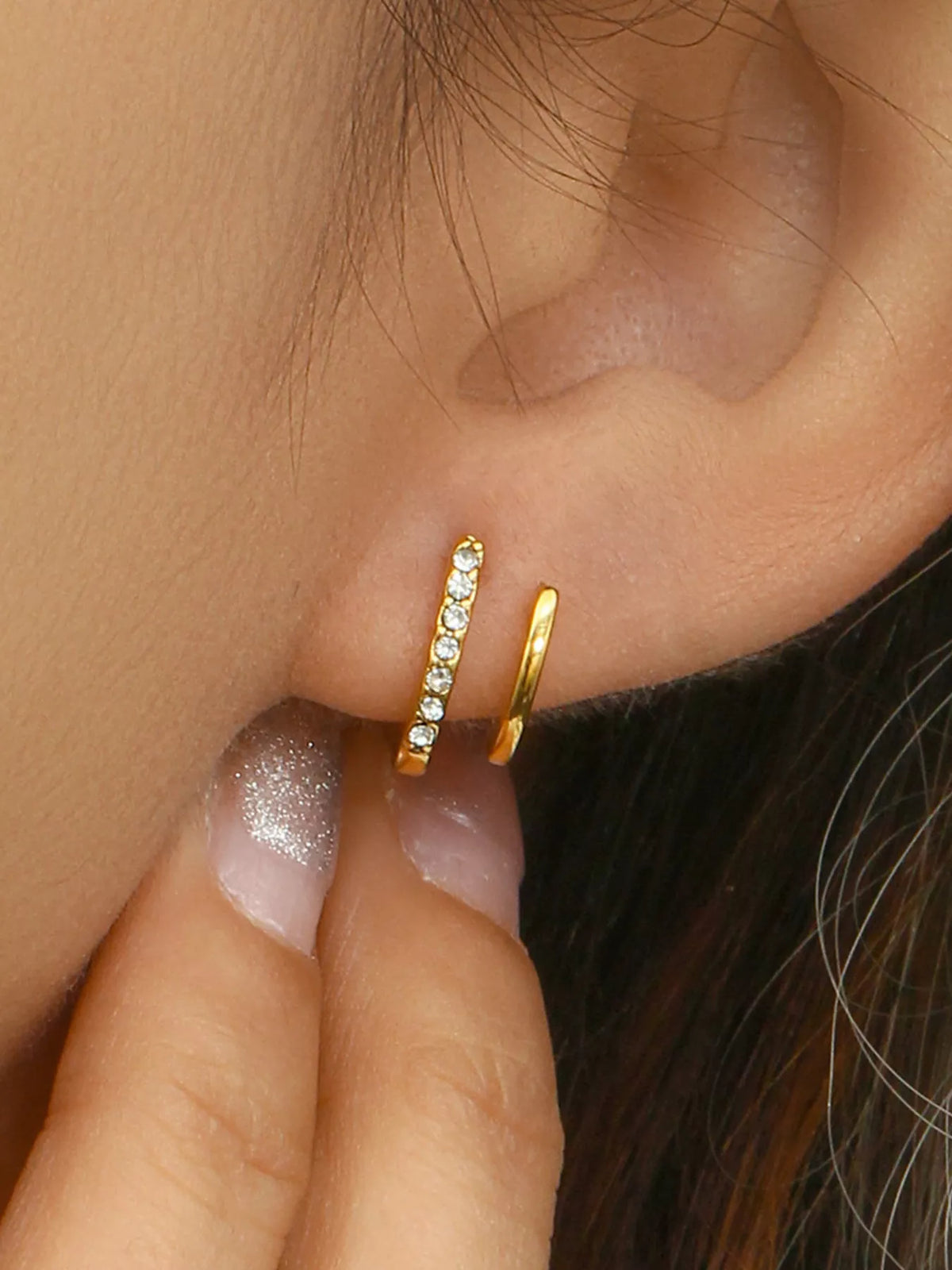 Double layer gold hoop earrings close-up - view 4