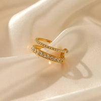 Gold rhinestone open ring worn on finger - view 2