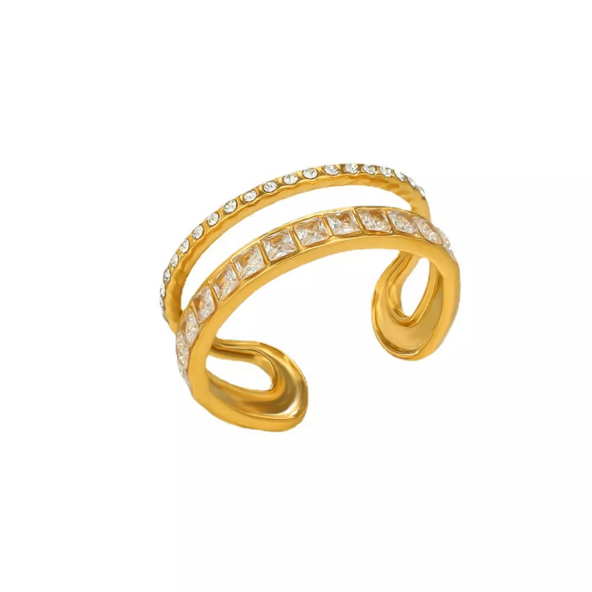 Gold rhinestone open ring - view 5