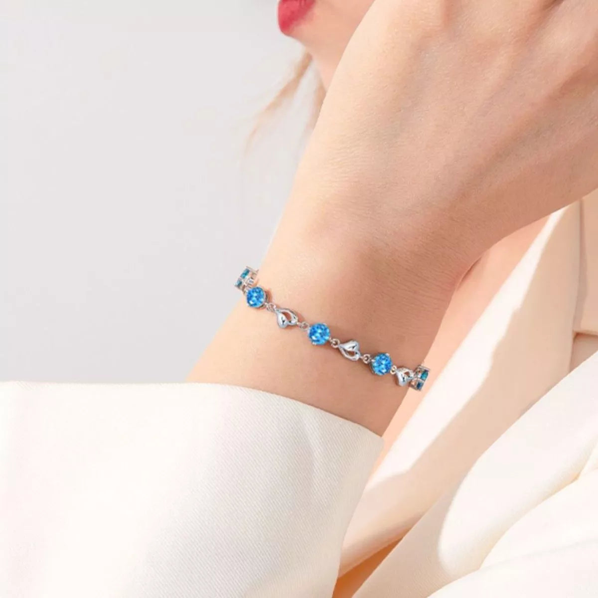 Sterling silver crystal bracelet on wrist - view 2