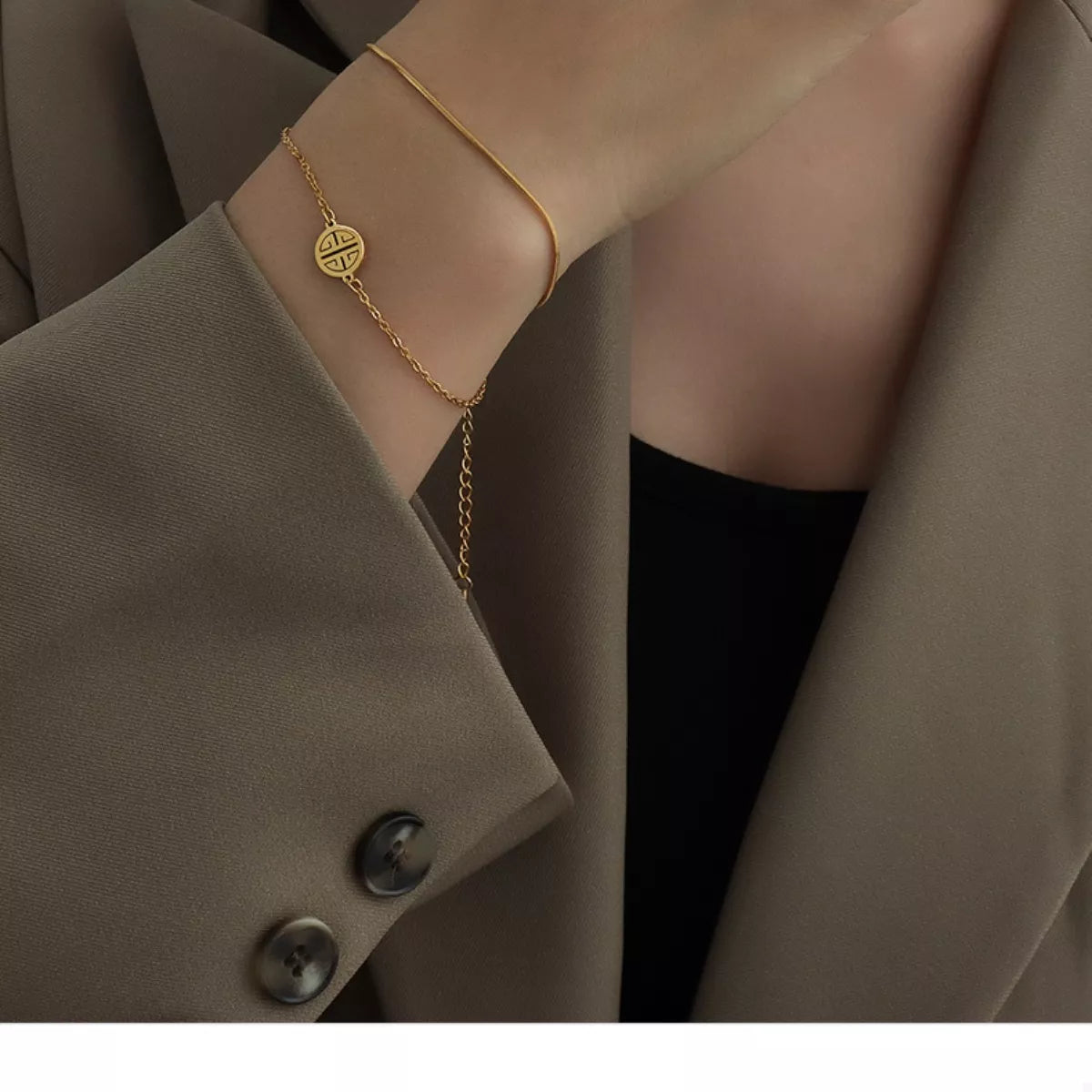 Double layered gold bracelet close-up - view 4